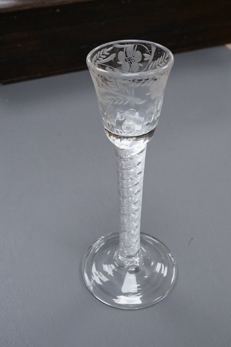 An airtwist cordial glass, c.1760, 17.5cm high
